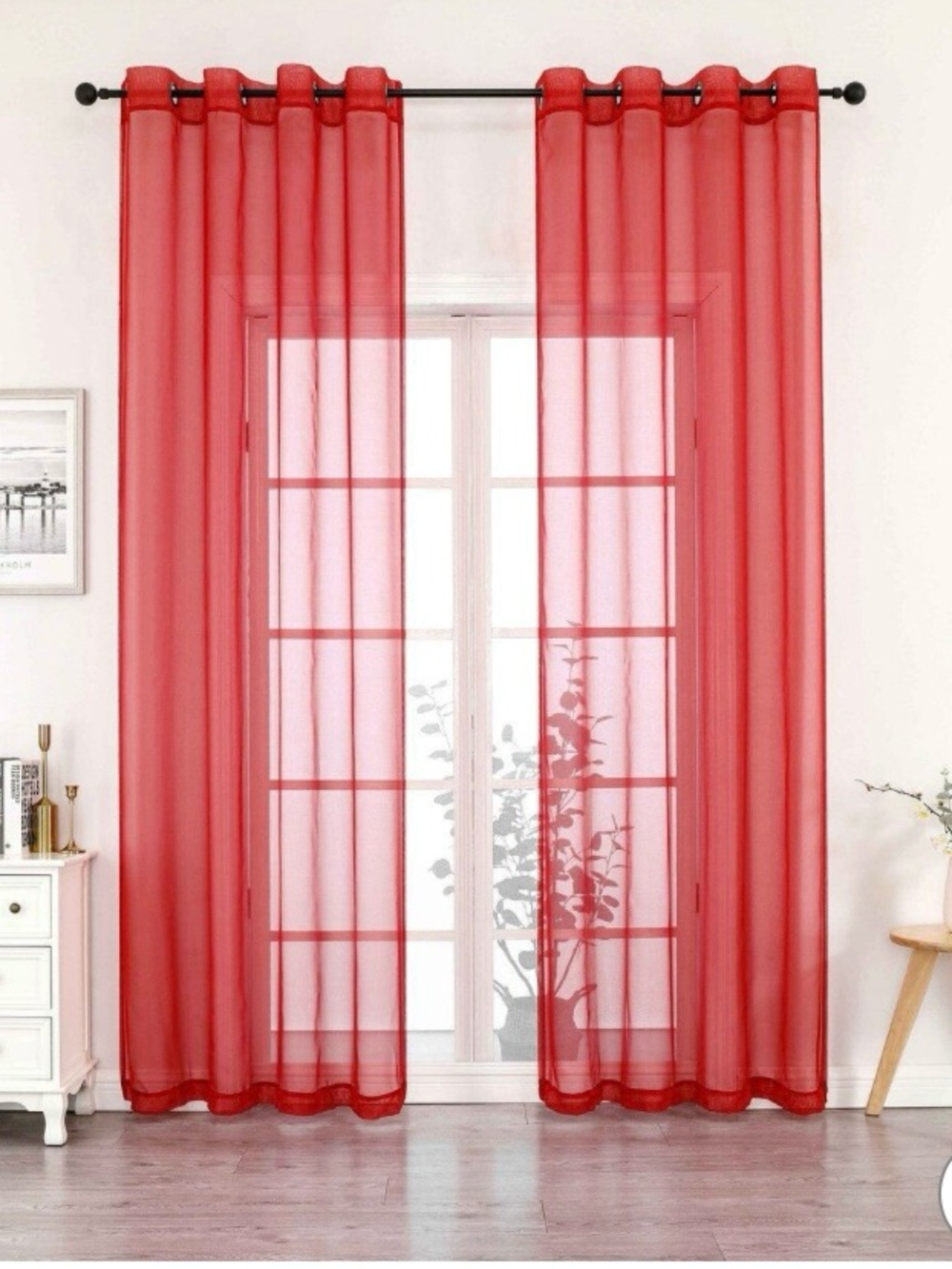 Sheer Window Curtain Panels in Red - Home Accents